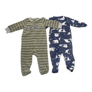 Carter's Green Striped (little brother) Blue Polar Bear Footies  Size: 6 months